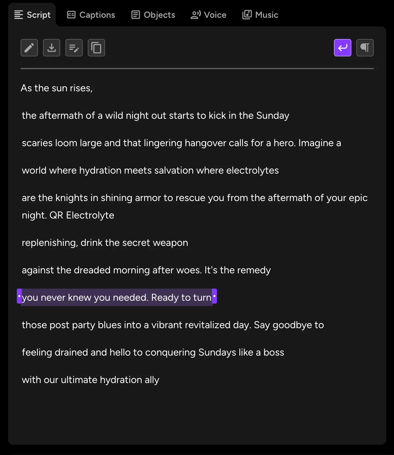 Augie Studio Basics script editing interface for changing timing of visuals.